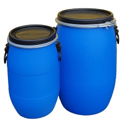 Blue barrels perfect for storage and use with open canoes